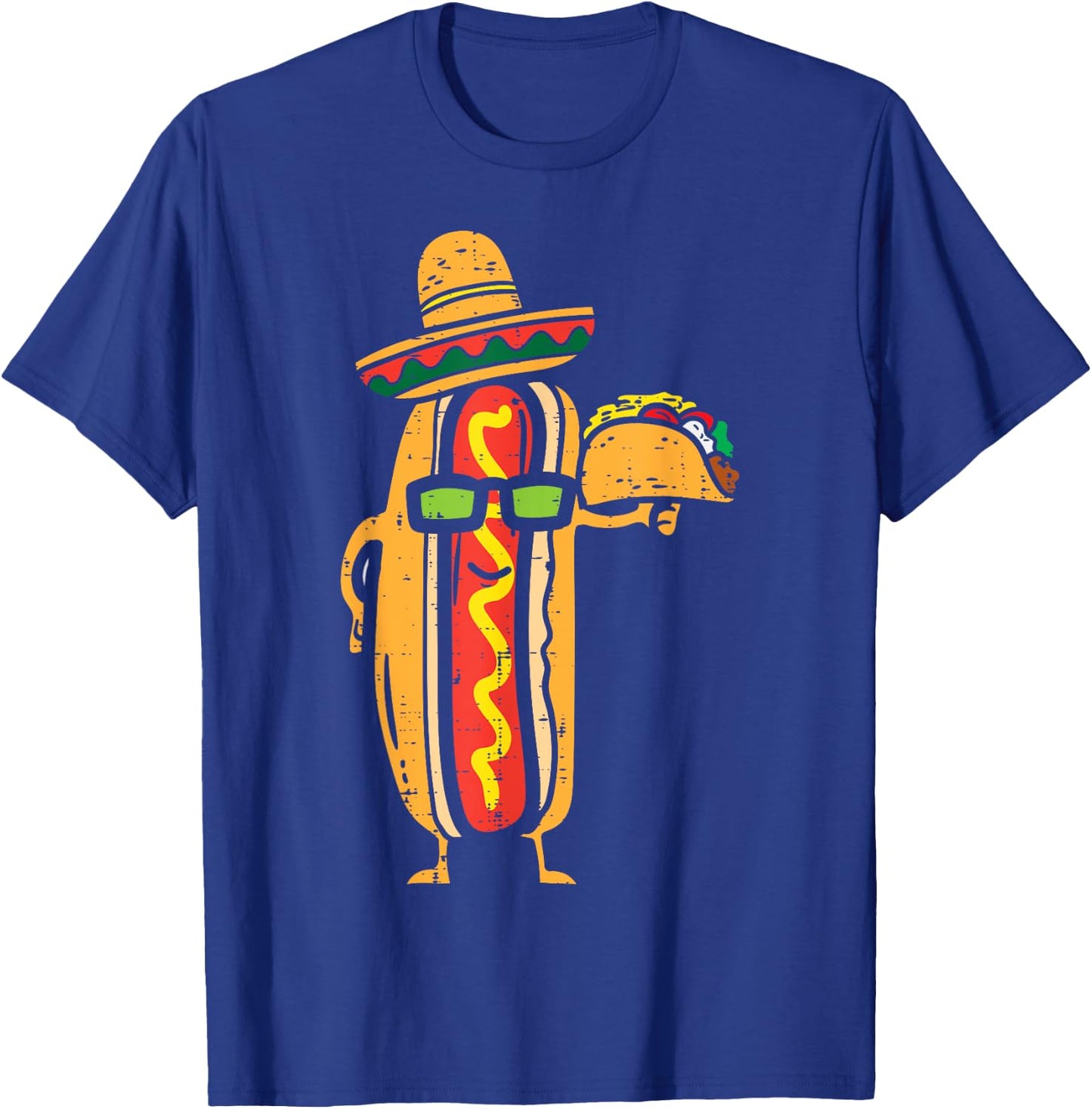 Mexican Hot Dog Holding Taco Funny Cinco De Mayo Food Lover T-Shirt - T-Shirt | Royal