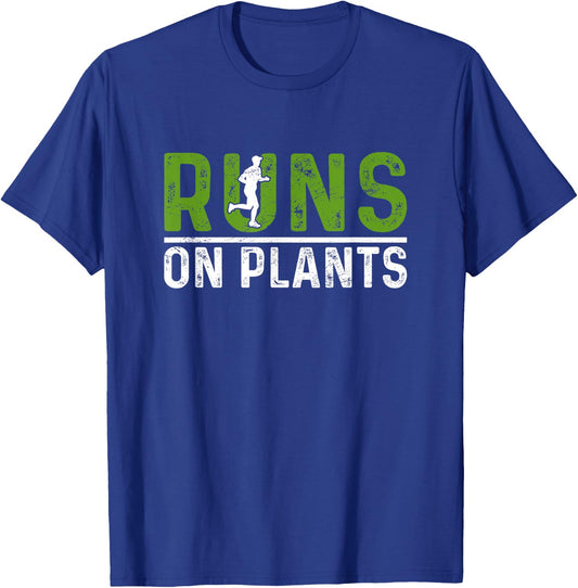 Runs On Plants Vegan Runner Vegetarian Running Marathon T-Shirt - T-Shirt | Royal