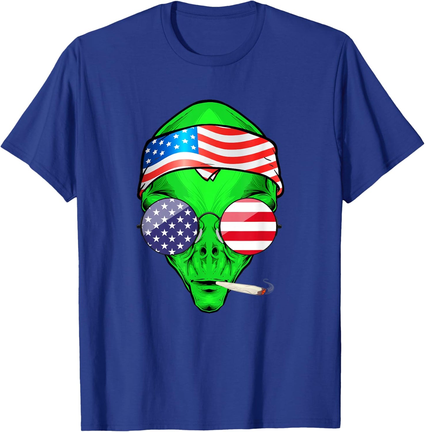 Hippie Alien American Flag 4th of July Funny Marijuana Weed T-Shirt - T-Shirt | Royal