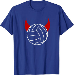 Red devil volleyball with devil horns volleyball player T-Shirt - T-Shirt | Royal