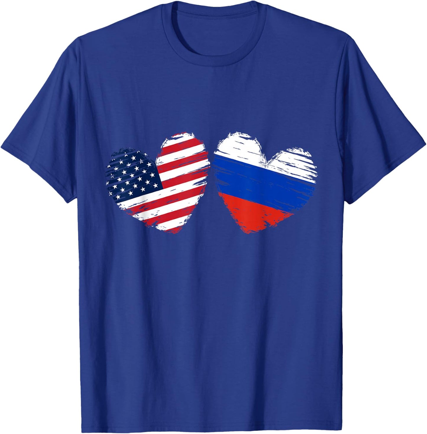 USA Russia Flag Heart Valentines Day Russian American T-Shirt - T-Shirt | Royal