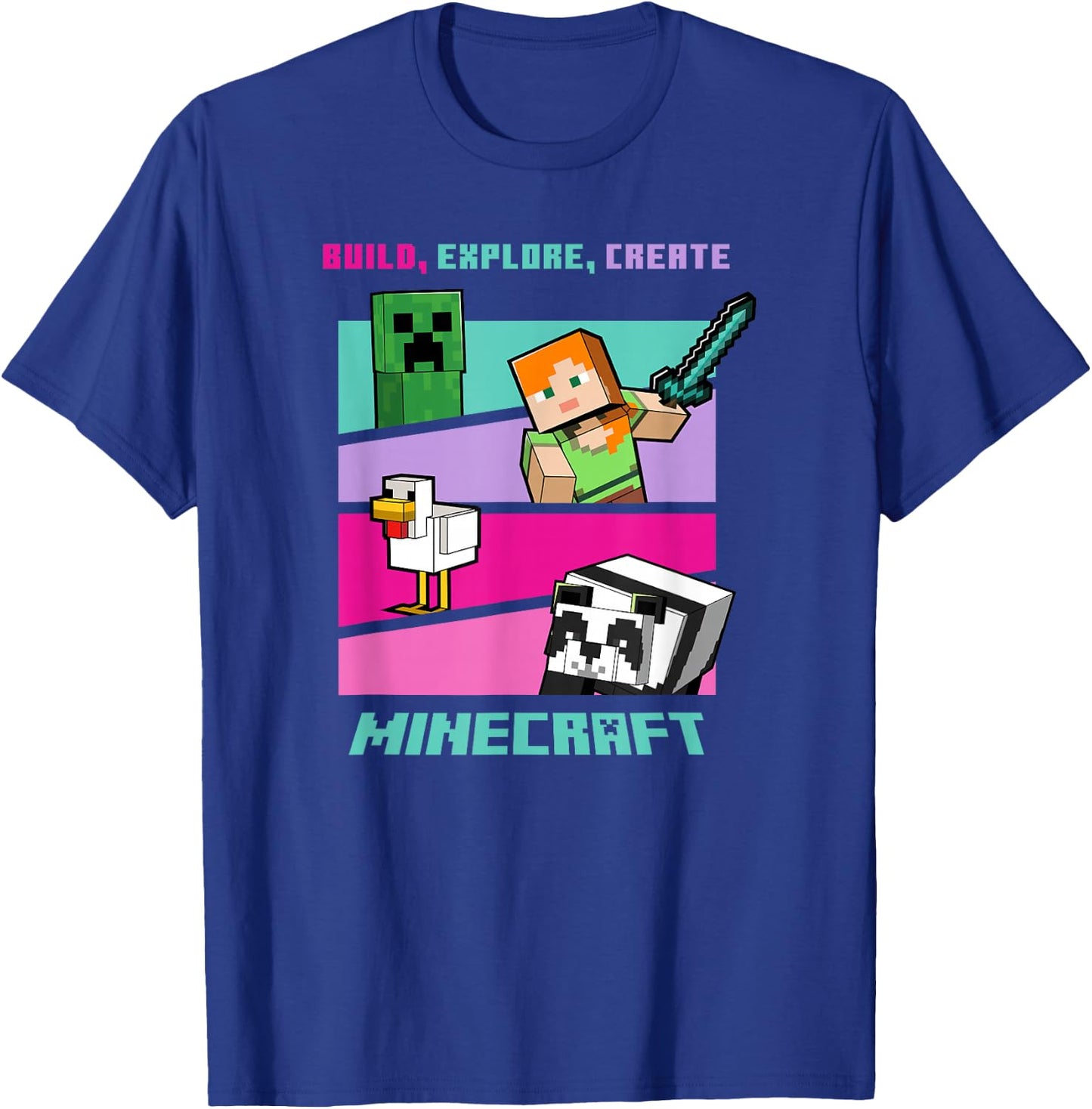 Minecraft Build Explore Create Group Poster T-Shirt - T-Shirt | Royal