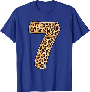 Leopard 7th Birthday Party 7 Seven Years Old Wild Cats Kids T-Shirt - T-Shirt | Royal