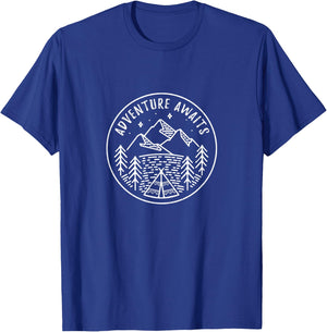 Adventure Awaits Retro Summer Camp Tent Shirt for Kids T-Shirt - T-Shirt | Royal