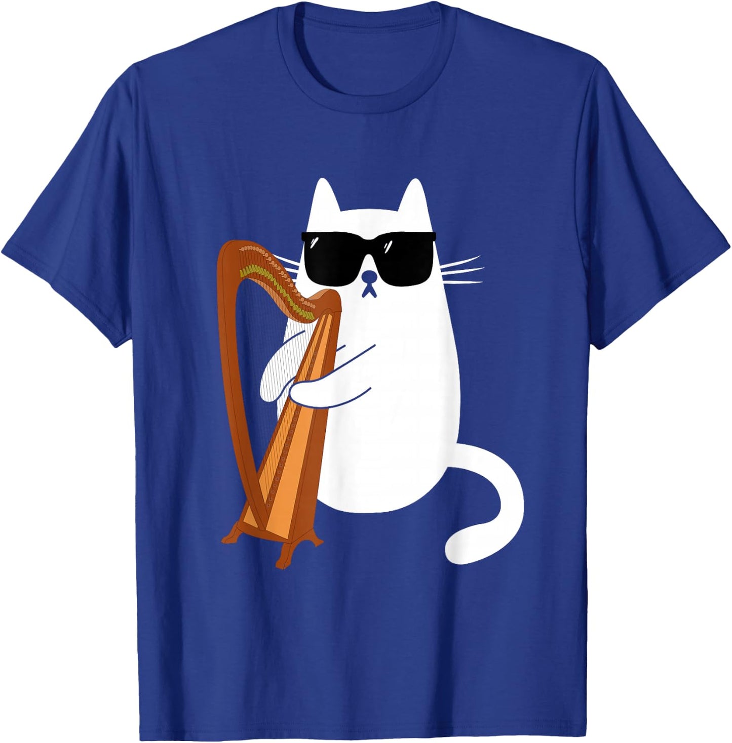 Funny Cat Wearing Sunglasses Playing Harp Harpist Musician T-Shirt - T-Shirt | Royal