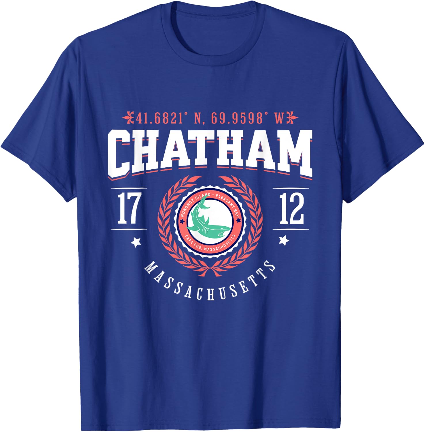 Chatham MA Cape Cod Souvenir Beach Shark Nautical Design Men Women Girls Kids T-Shirt - T-Shirt | Royal