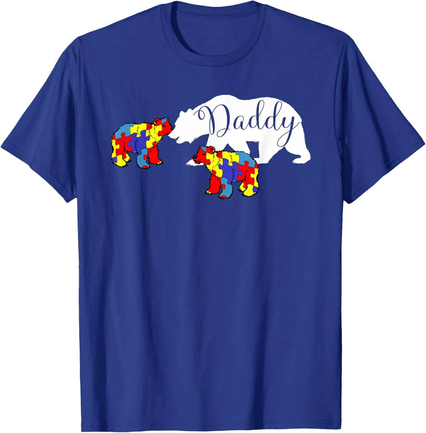 Daddy Bear Autism Awareness 2 Cubs Dad Two Autistic Kids T-Shirt - T-Shirt | Royal