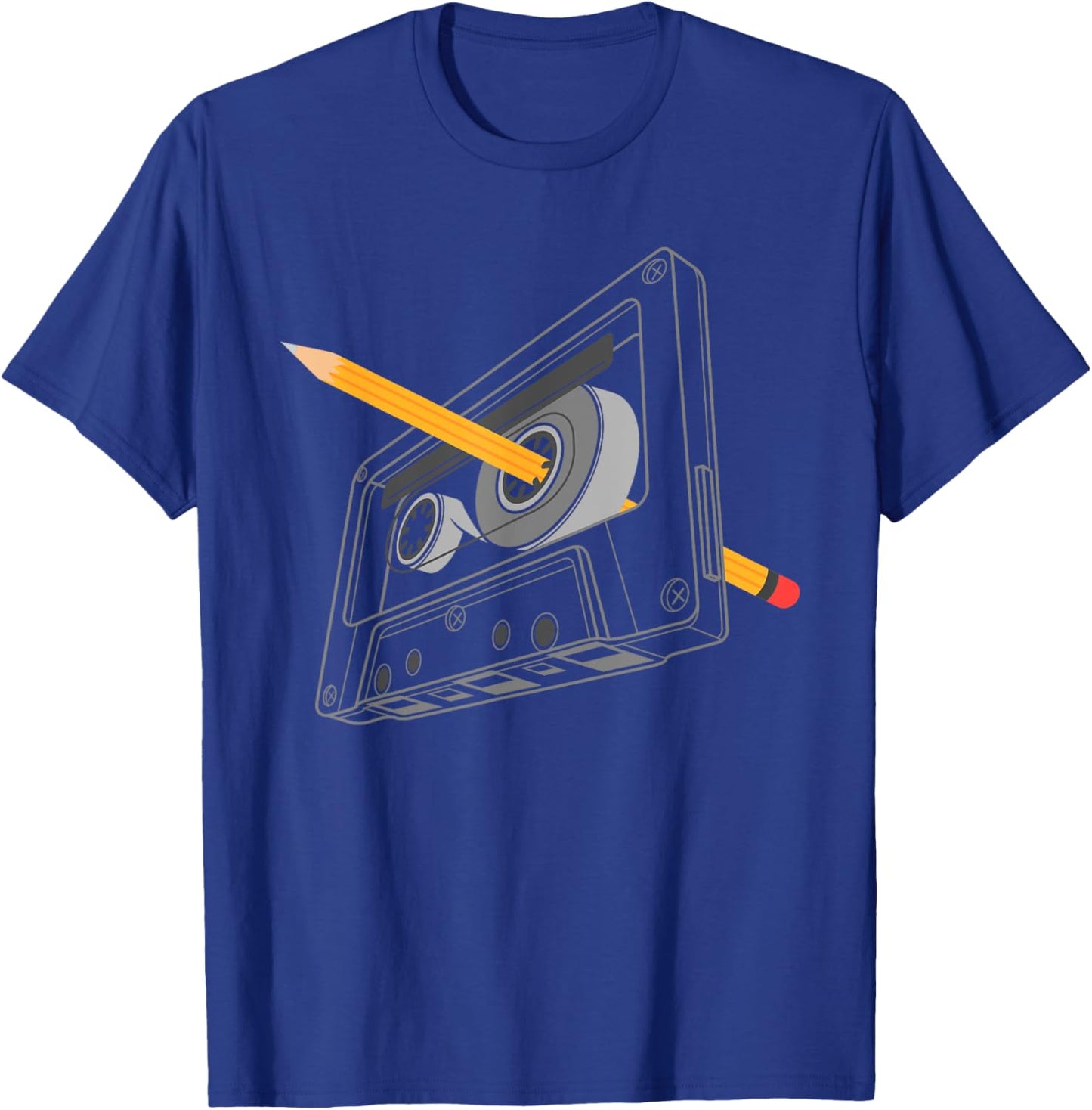 Vintage Rewind Funny 80s 90s Cassette Pencil Gift Men Women T-Shirt - T-Shirt | Royal