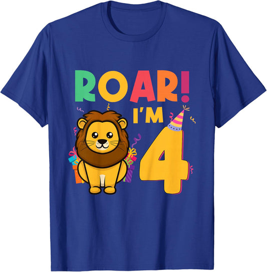 I'm 4 Years Old Lion Roar Funny 4th Birthday Boy Girl Kids T-Shirt - T-Shirt | Royal