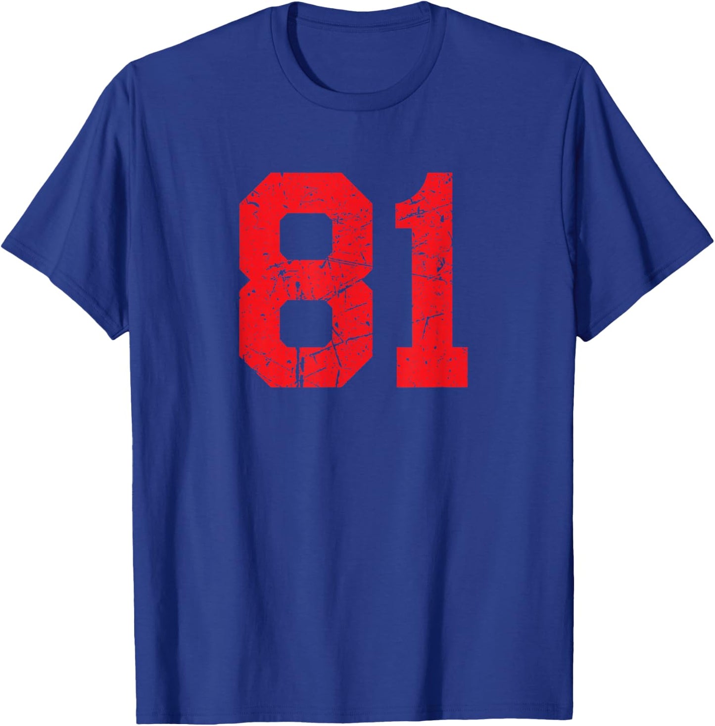 Number #81 Sport Red Distressed Plain Number T-Shirt - T-Shirt | Royal