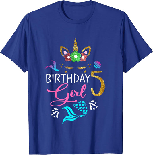 5 Years Old Unicorn Shirt Mermaid Tail 5th Birthday Girl T-Shirt - T-Shirt | Royal