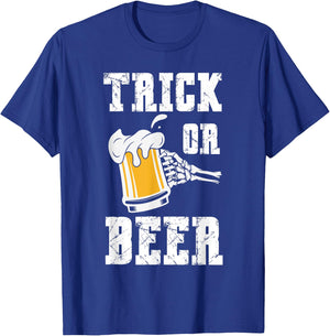 Trick or Beer Funny Party Halloween T-Shirt - T-Shirt | Royal