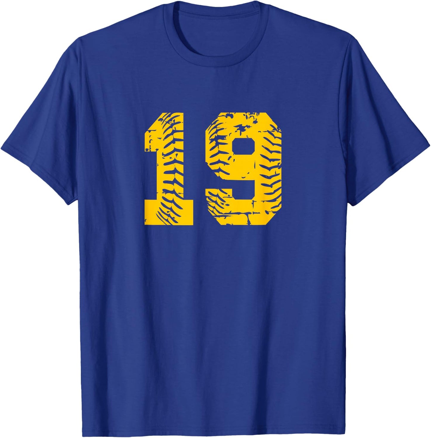 Baseball Softball Number #19 Yellow Number T-Shirt - T-Shirt | Royal
