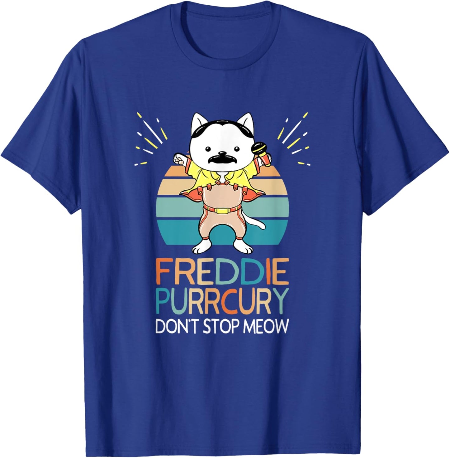 The Purrrfect Cat Store Don't Stop Meow Freddie Purrcury Funny Cat Music Pun Gift - Black, -Adults/Kids, Short Sleeve, Classic Fit, Small T-Shirt - T-Shirt | Royal
