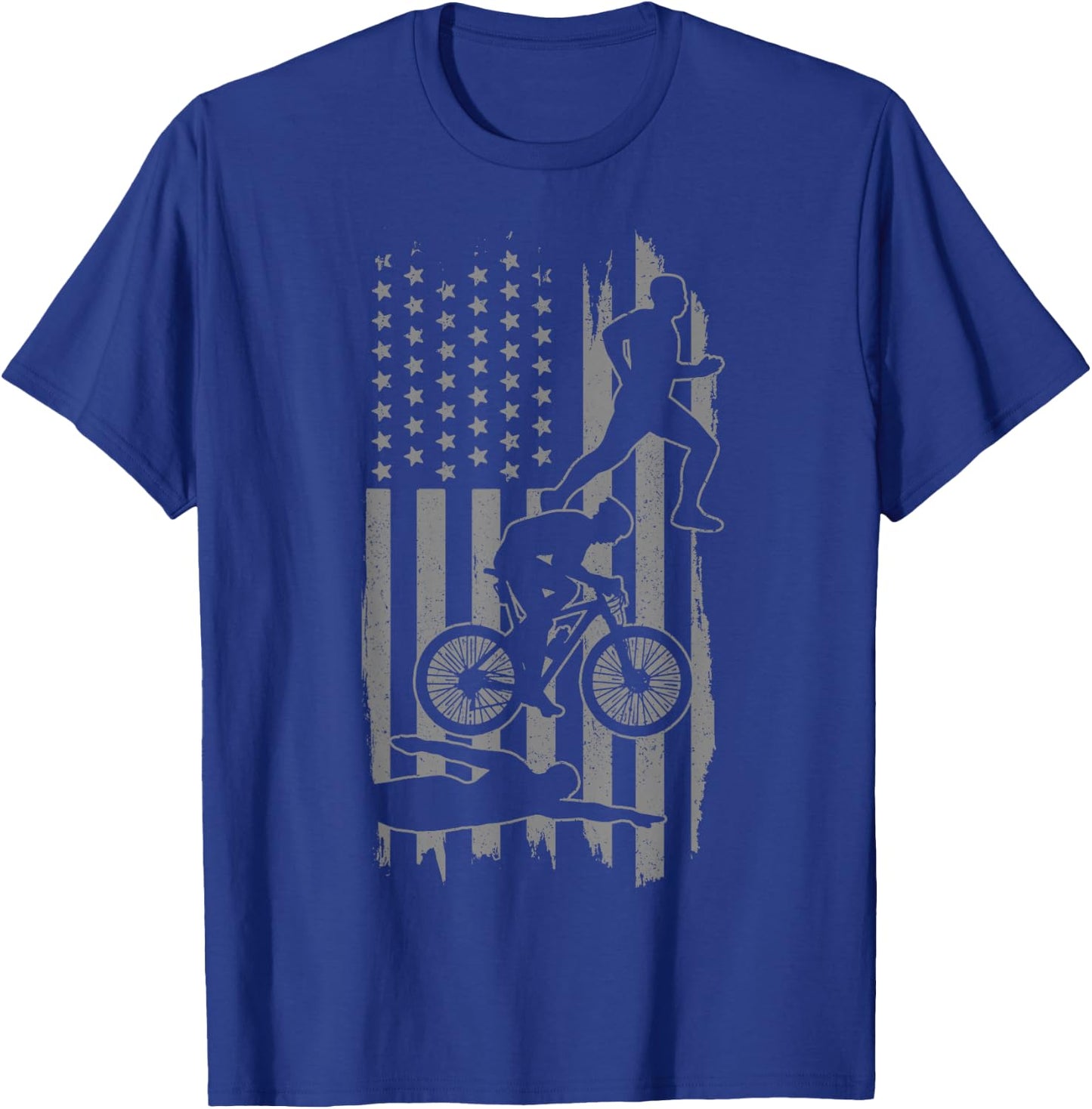 Triathlon US Flag Swim Bike Run Sport Patriotic Triathlete T-Shirt - T-Shirt | Royal