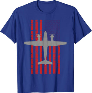 King Air B200 Airplane Pilot American Flag T-Shirt - T-Shirt | Royal