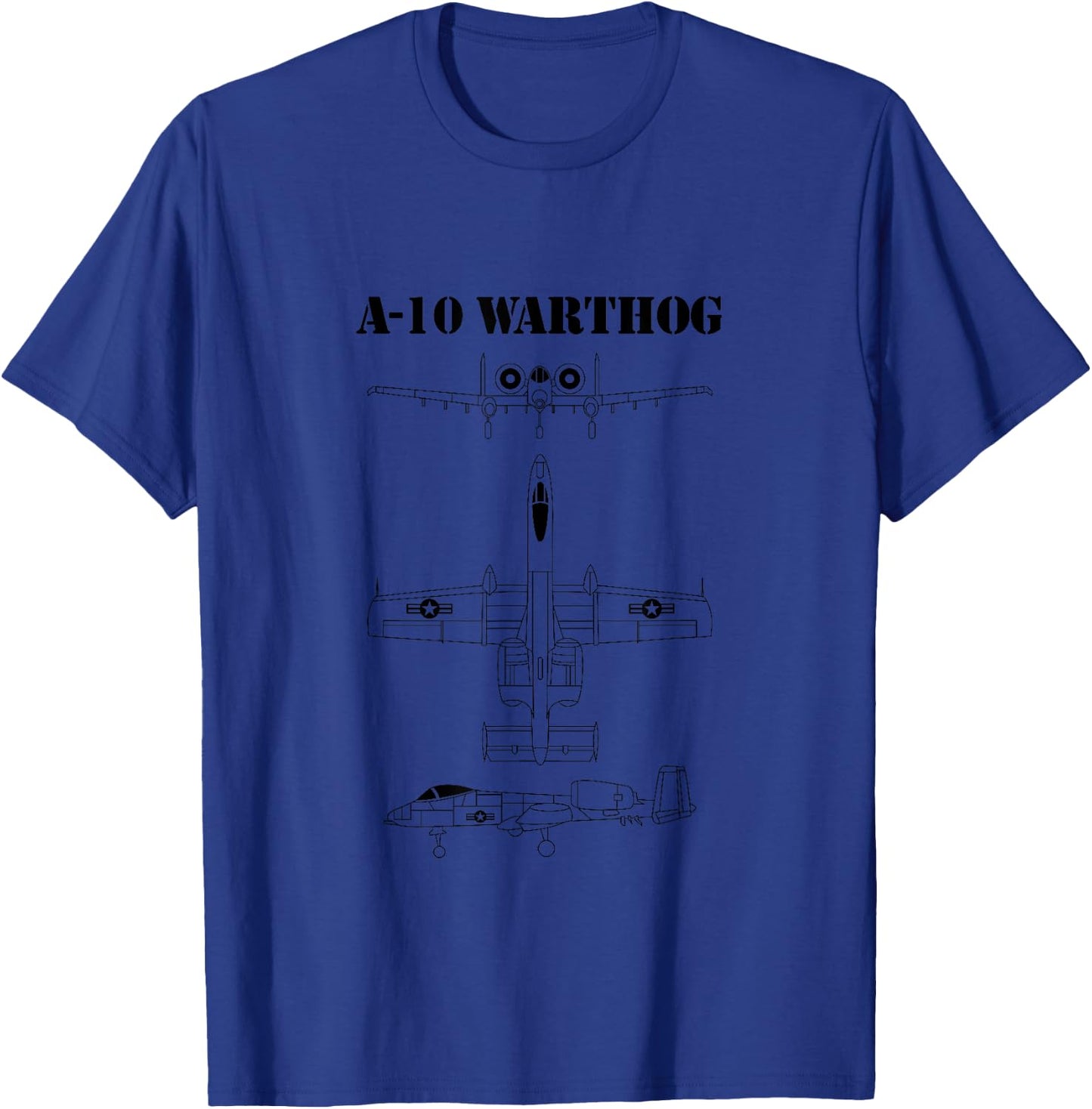 Vintage A-10 Warthog Aeroplane Schematic in Black T-Shirt - T-Shirt | Royal