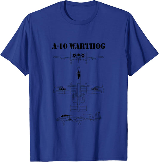 Vintage A-10 Warthog Aeroplane Schematic in Black T-Shirt - T-Shirt | Royal