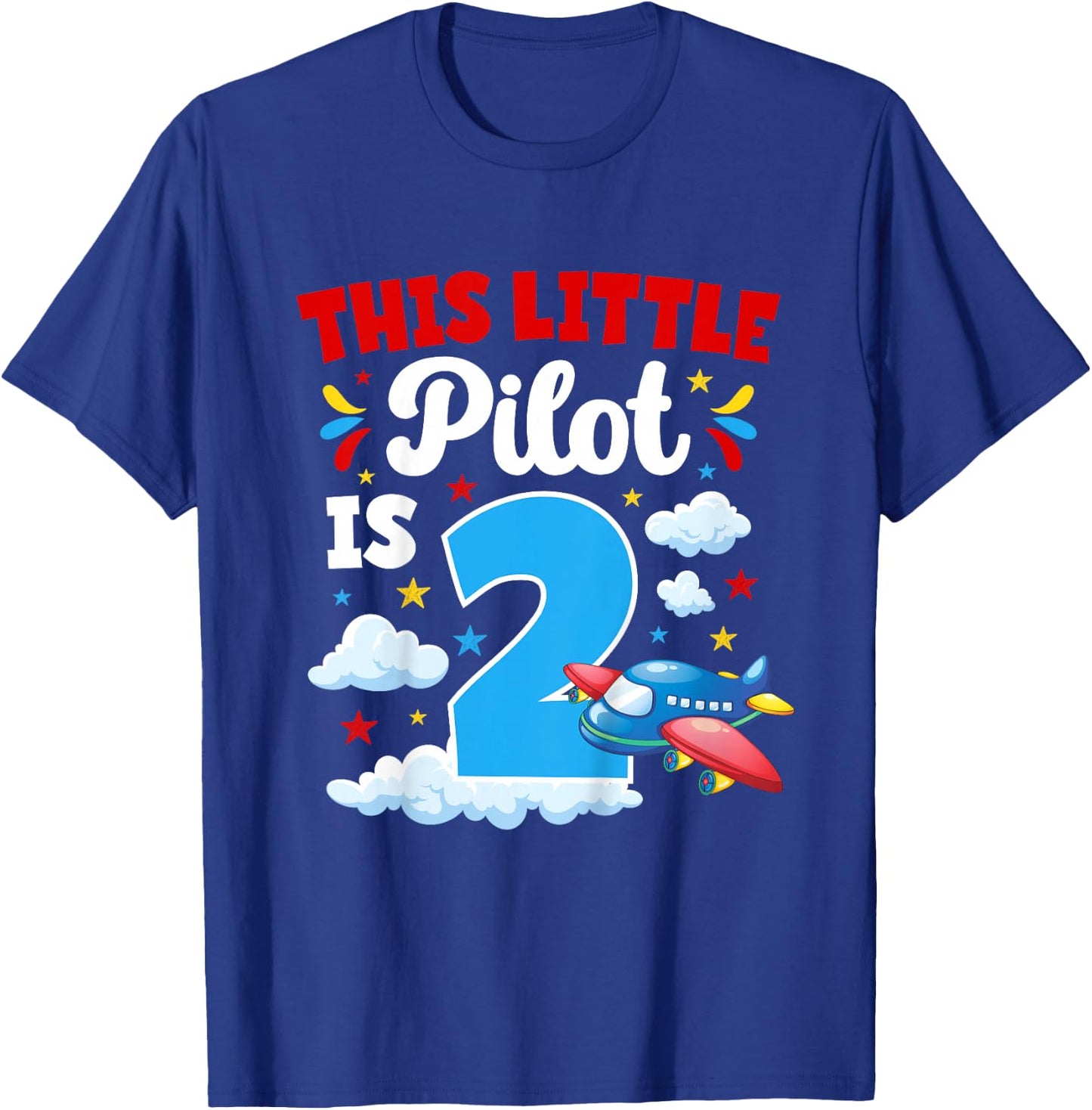2nd Airplane Birthday Party Two Year Old Pilot Birthday T-Shirt - T-Shirt | Royal