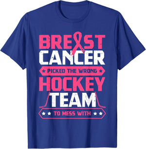 Breast Cancer Hockey Team Pink Awareness Ribbon Patient T-Shirt - T-Shirt | Royal