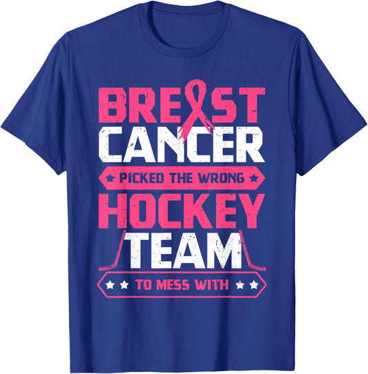 Breast Cancer Hockey Team Pink Awareness Ribbon Patient T-Shirt - T-Shirt | Royal