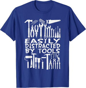Easily Distracted By Tools DIY Woodworking Mechanic T-Shirt - T-Shirt | Royal