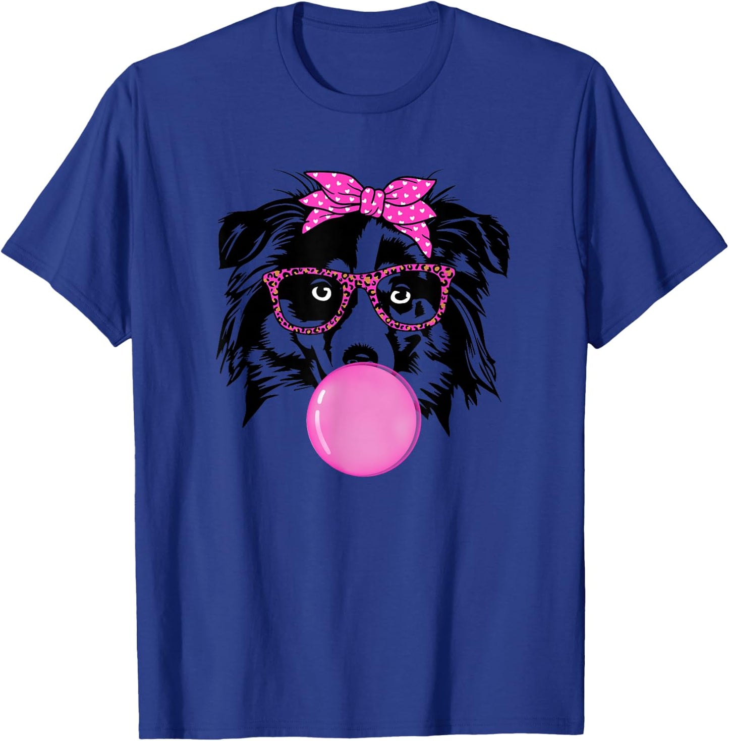 Australian shepherd with bubble gum bandana glasses Aussie T-Shirt - T-Shirt | Royal