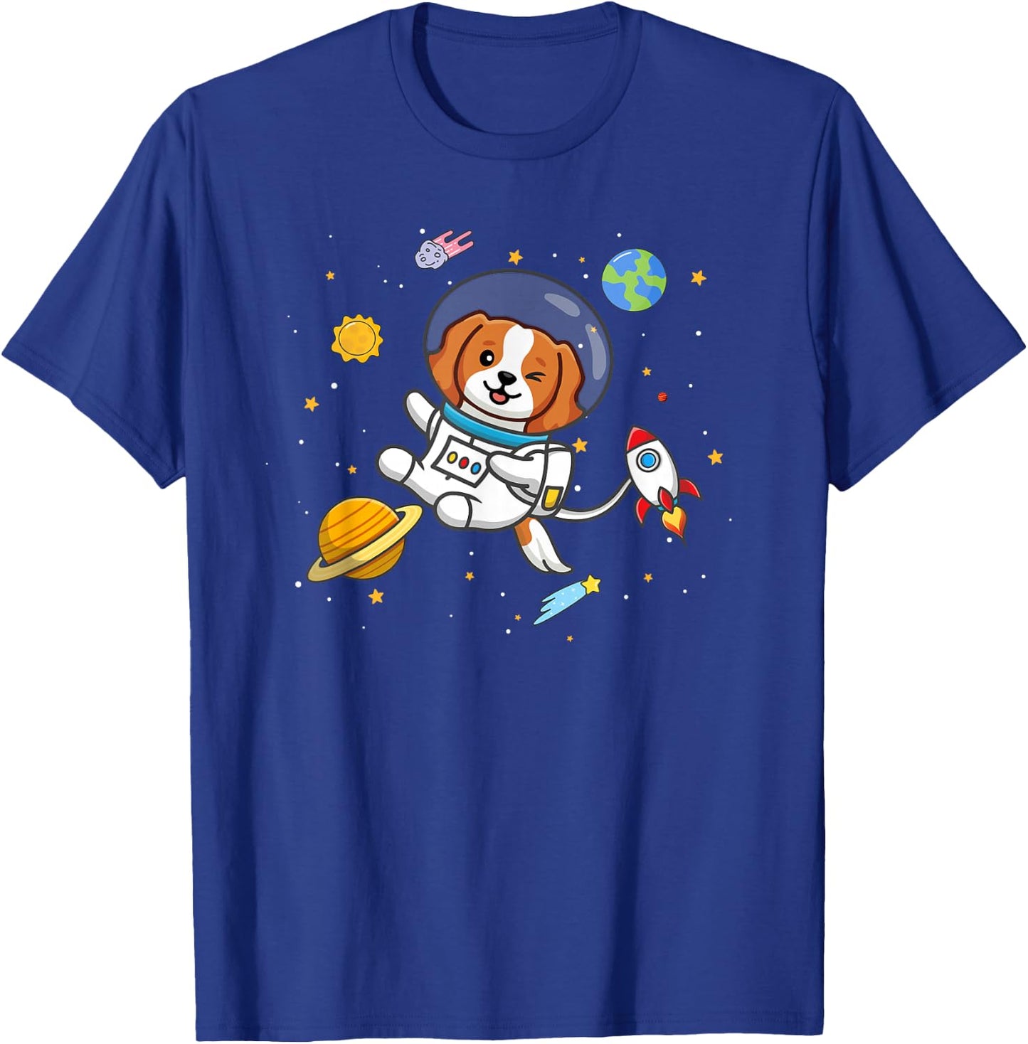Funny Cartoon Kawaii Kids Boys Girl Space Cavalier Dog Lover T-Shirt - T-Shirt | Royal