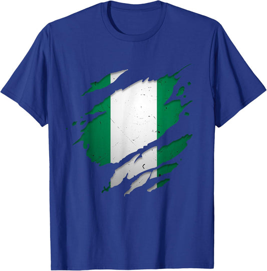 Proud Nigerian Design | Torn Ripped Nigeria Flag T-Shirt - T-Shirt | Royal