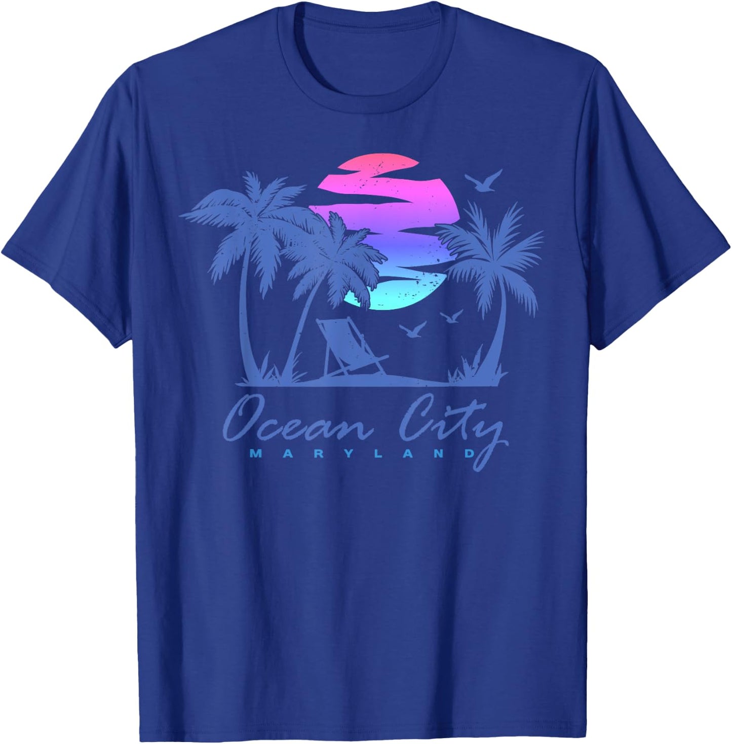 OCEAN CITY MARYLAND Beach Vacation Trip Retro Vintage Sunset Women Kids T-Shirt - T-Shirt | Royal
