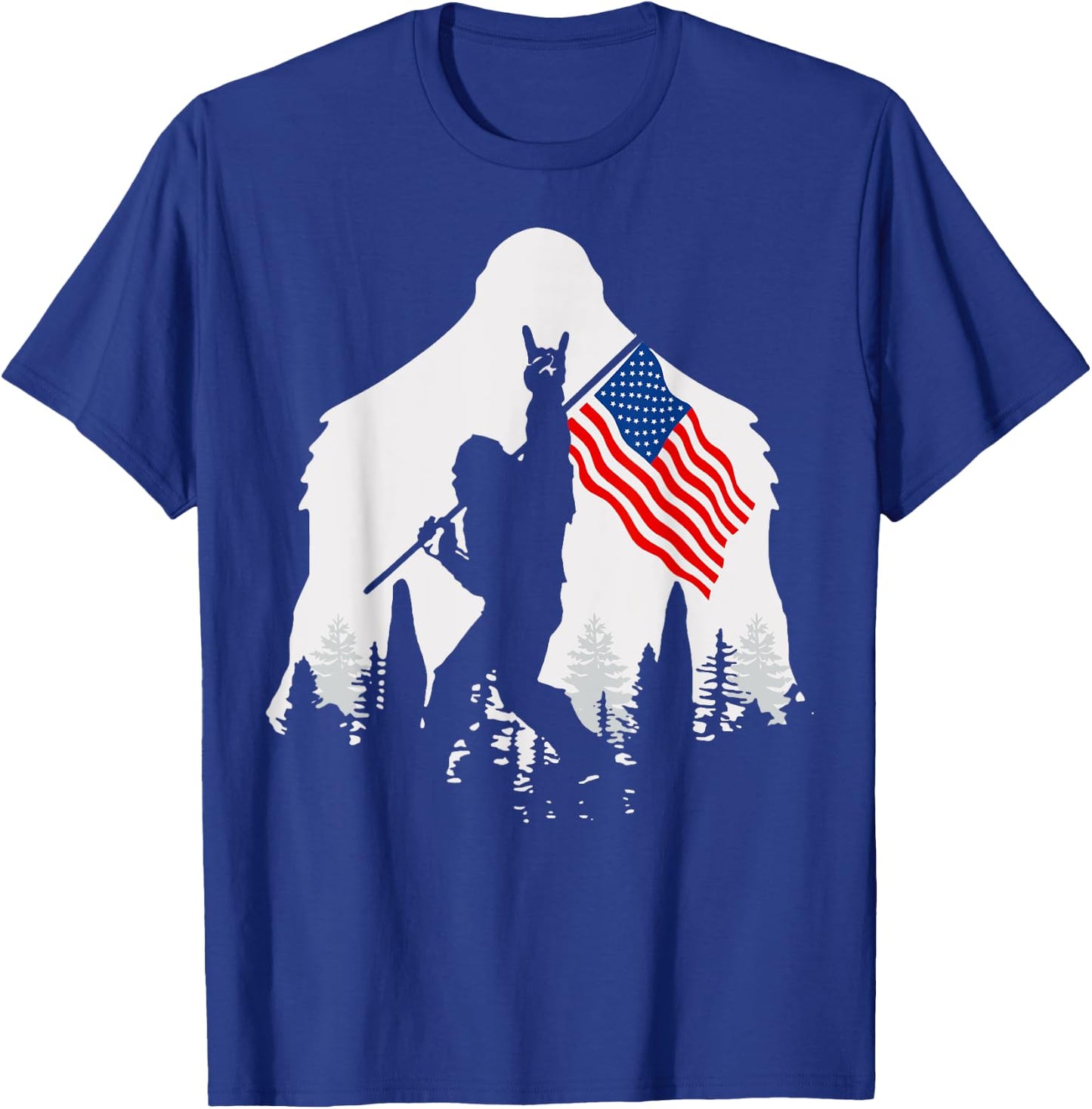 4th of July Shirt Bigfoot Sasquatch USA American Flag T-Shirt - T-Shirt | Royal