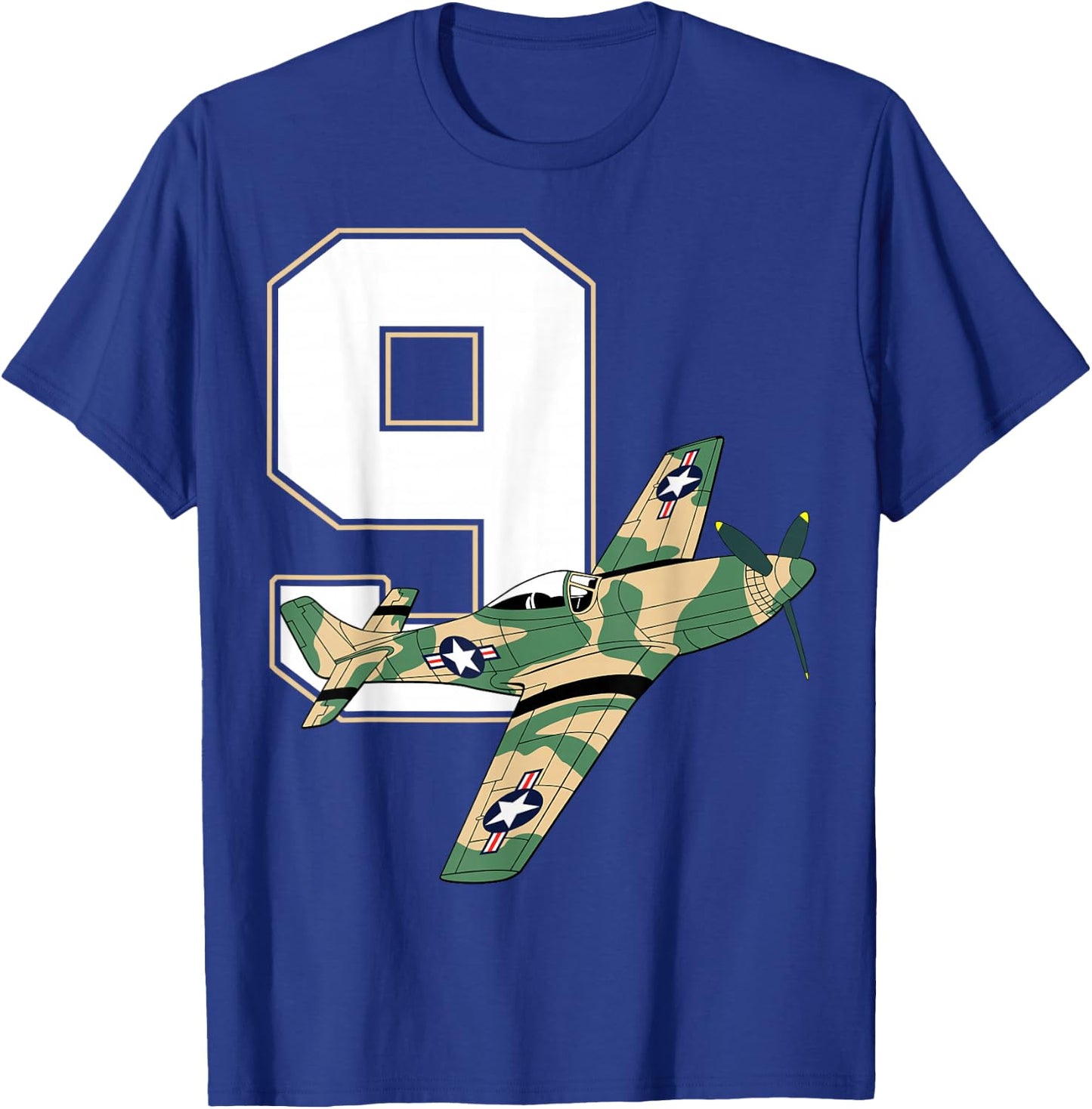 9th Birthday Military Plane Aircraft Fighter 9 Year Old Boys T-Shirt - T-Shirt | Royal