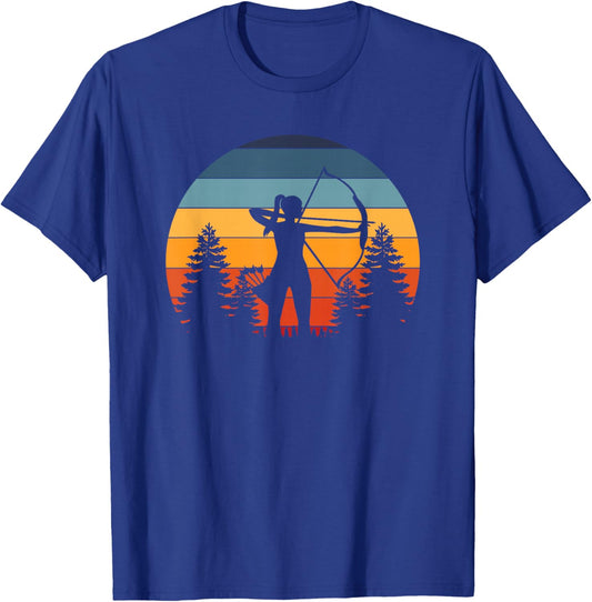 Archery Girl, Archer Bow, Vintage Retro Sunset, Nice Woman T-Shirt - T-Shirt | Royal