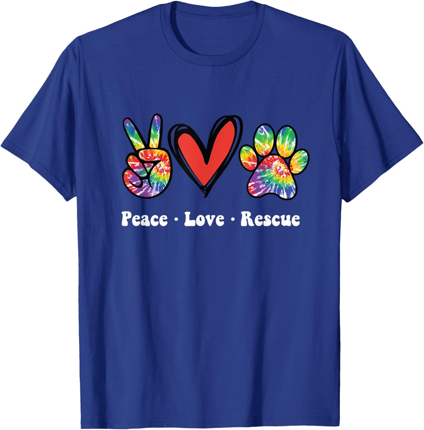 Peace Love and Rescue peace sign heart paw print cat and dog T-Shirt - T-Shirt | Royal