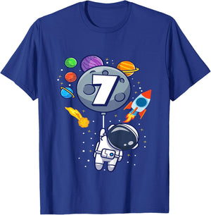 Kids 7th Birthday Astronaut 7 Year Old Birthday Boy T-Shirt - T-Shirt | Royal