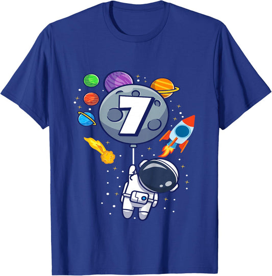 Kids 7th Birthday Astronaut 7 Year Old Birthday Boy T-Shirt - T-Shirt | Royal