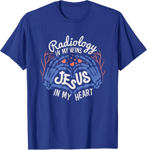 Radiology & Jesus, In My Veins & Heart T-Shirt - T-Shirt | Royal