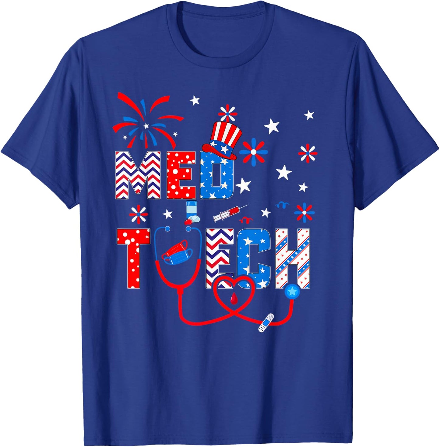 4th Of July Shirt Stethoscope Patriotic Med Tech T-Shirt - T-Shirt | Royal