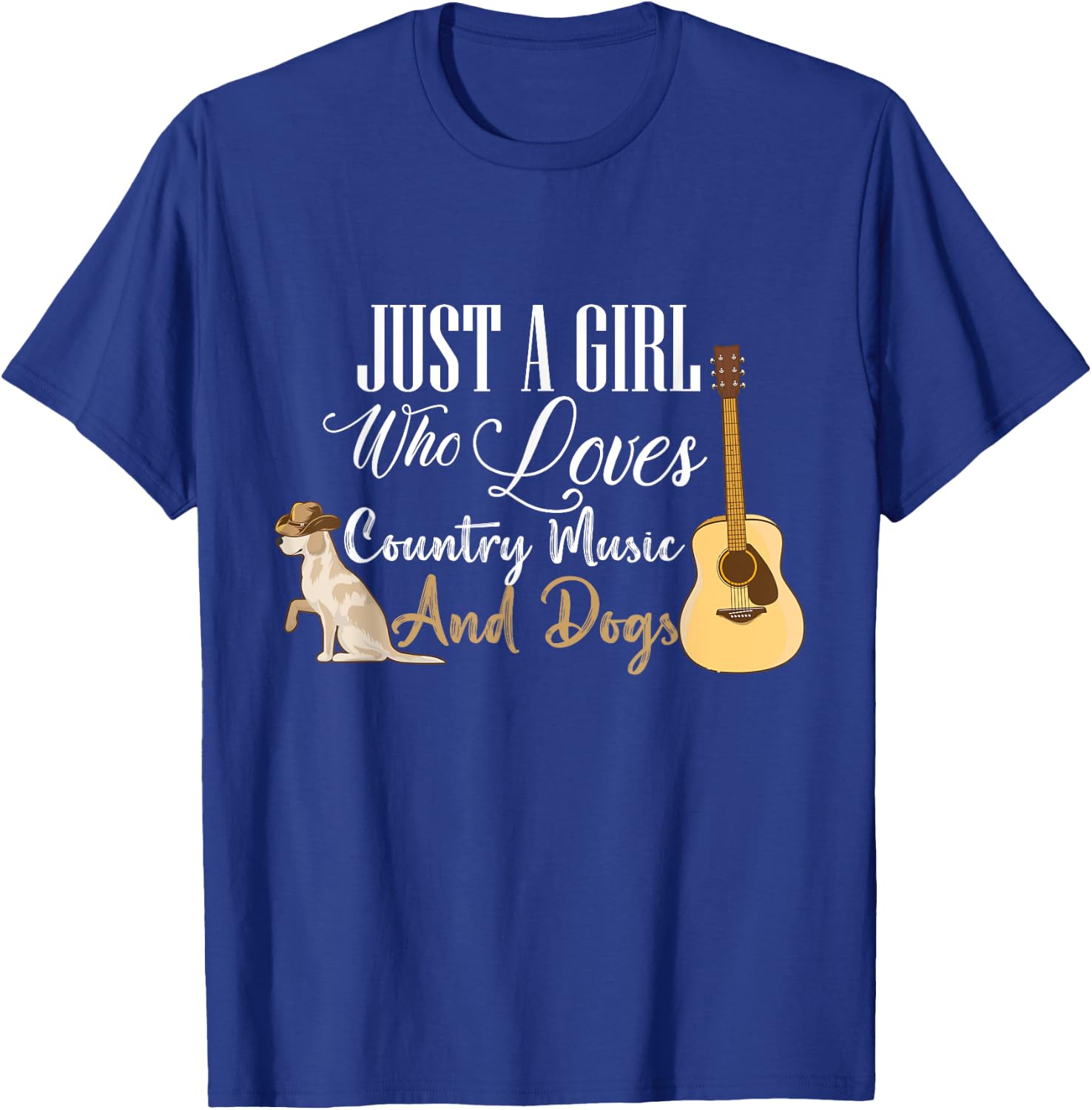 Just A Girl Who Loves Country Music And Dogs Dog Guitar T-Shirt - T-Shirt | Royal