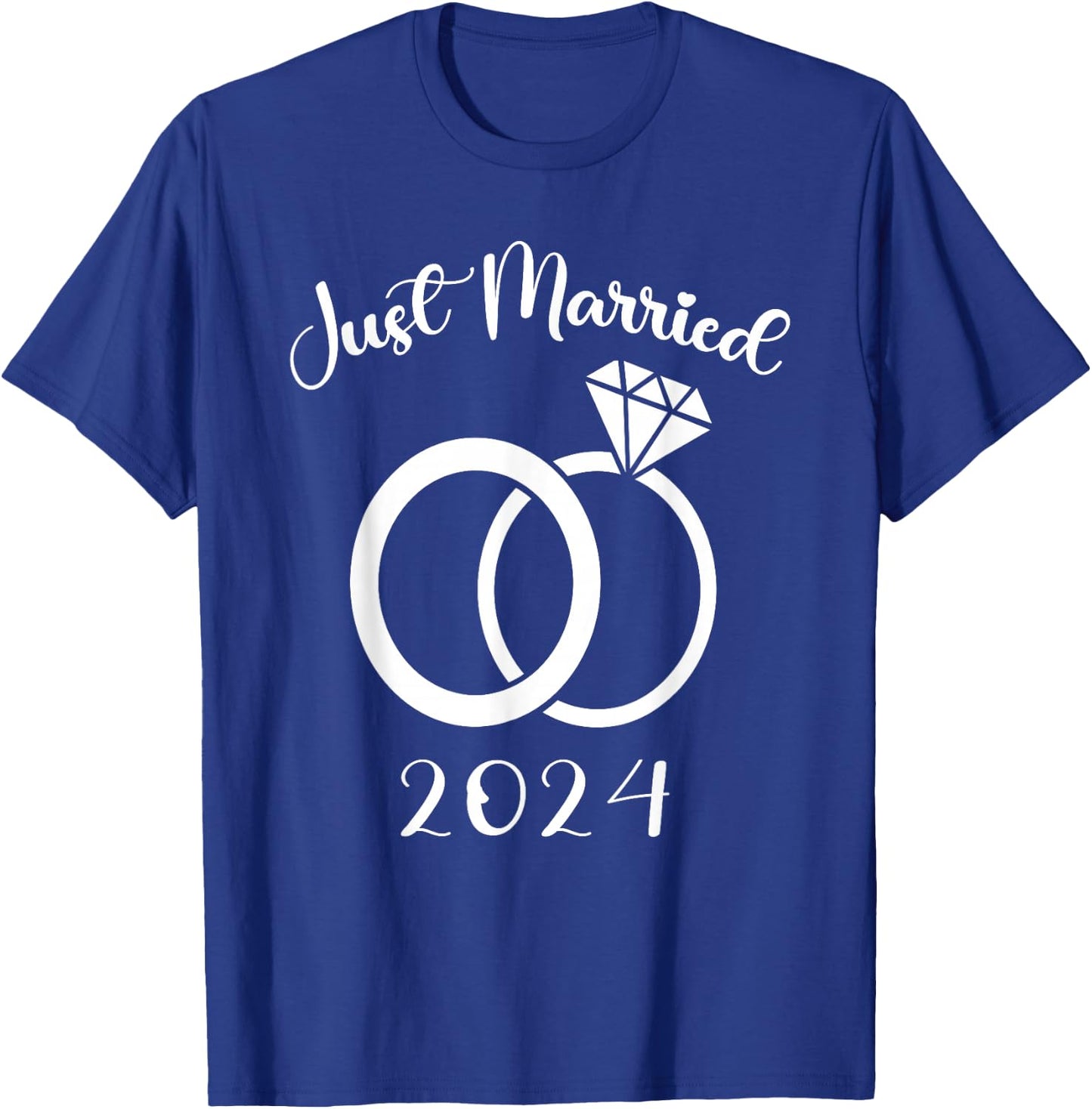 Just Married 2024 Wedding Rings Matching Couple Newlyweds T-Shirt - T-Shirt | Royal