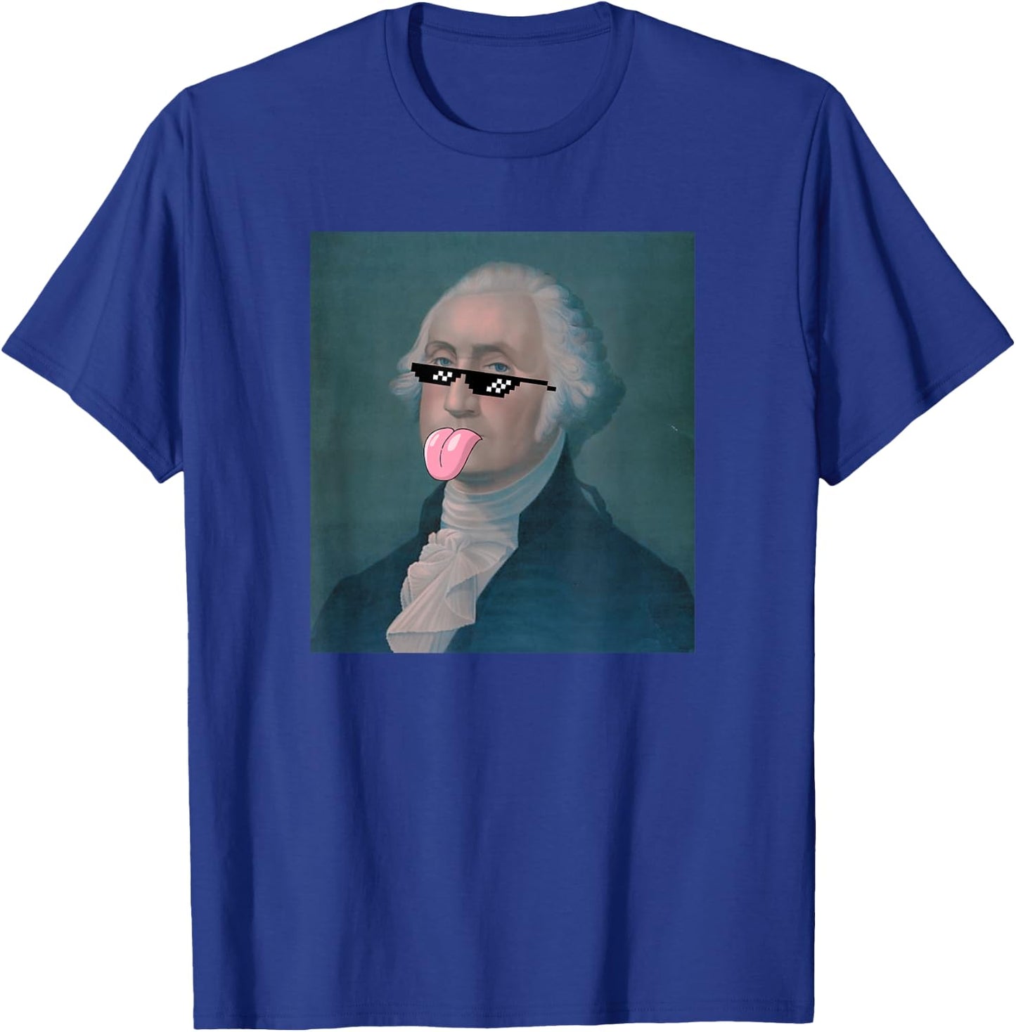 Funny George Sticking Tongue Out and Wearing Glasses T-Shirt - T-Shirt | Royal