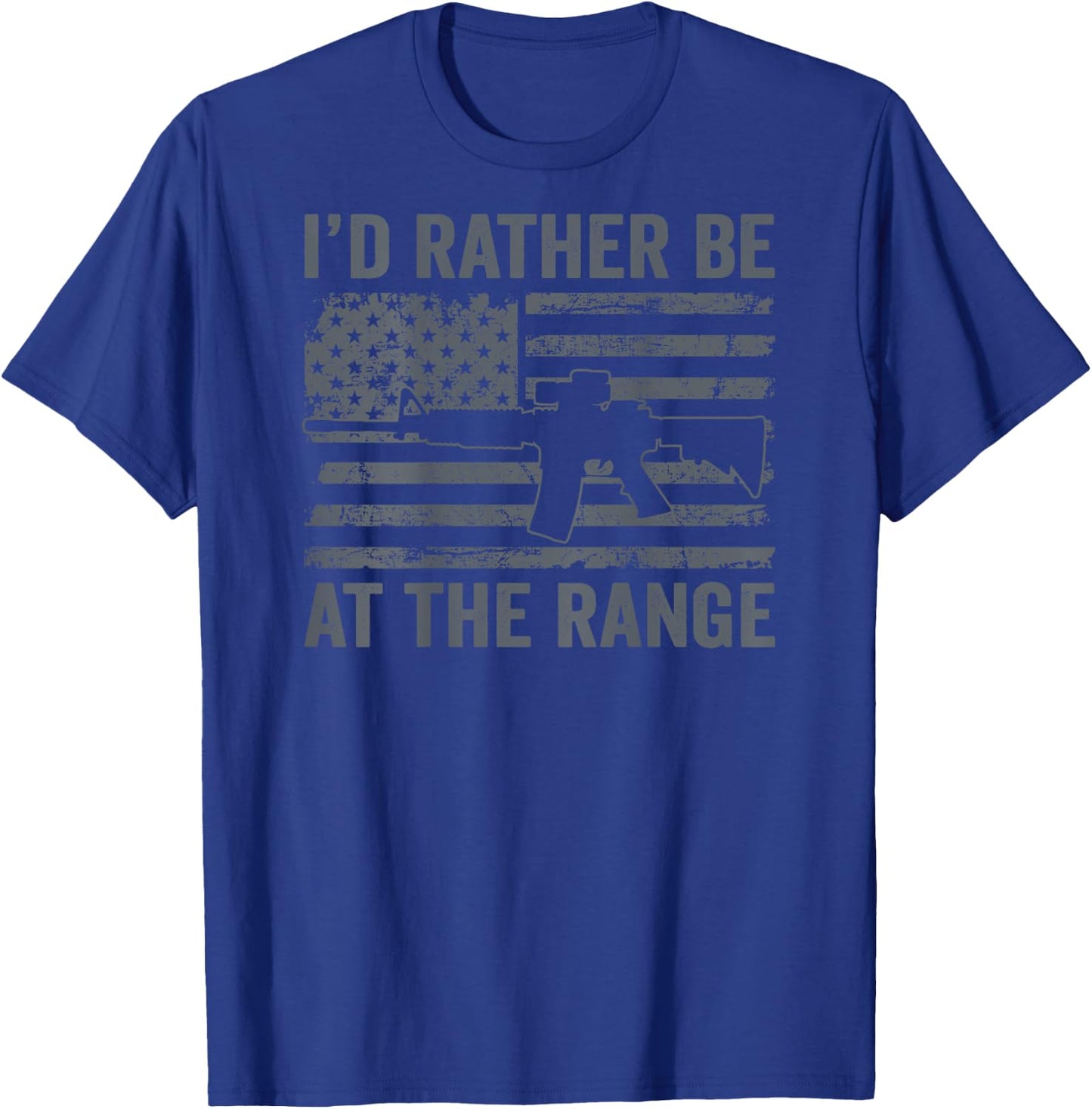 I'd Rather Be At The Gun Range - AR15 Gun USA Flag (ON BACK) T-Shirt - T-Shirt | Royal
