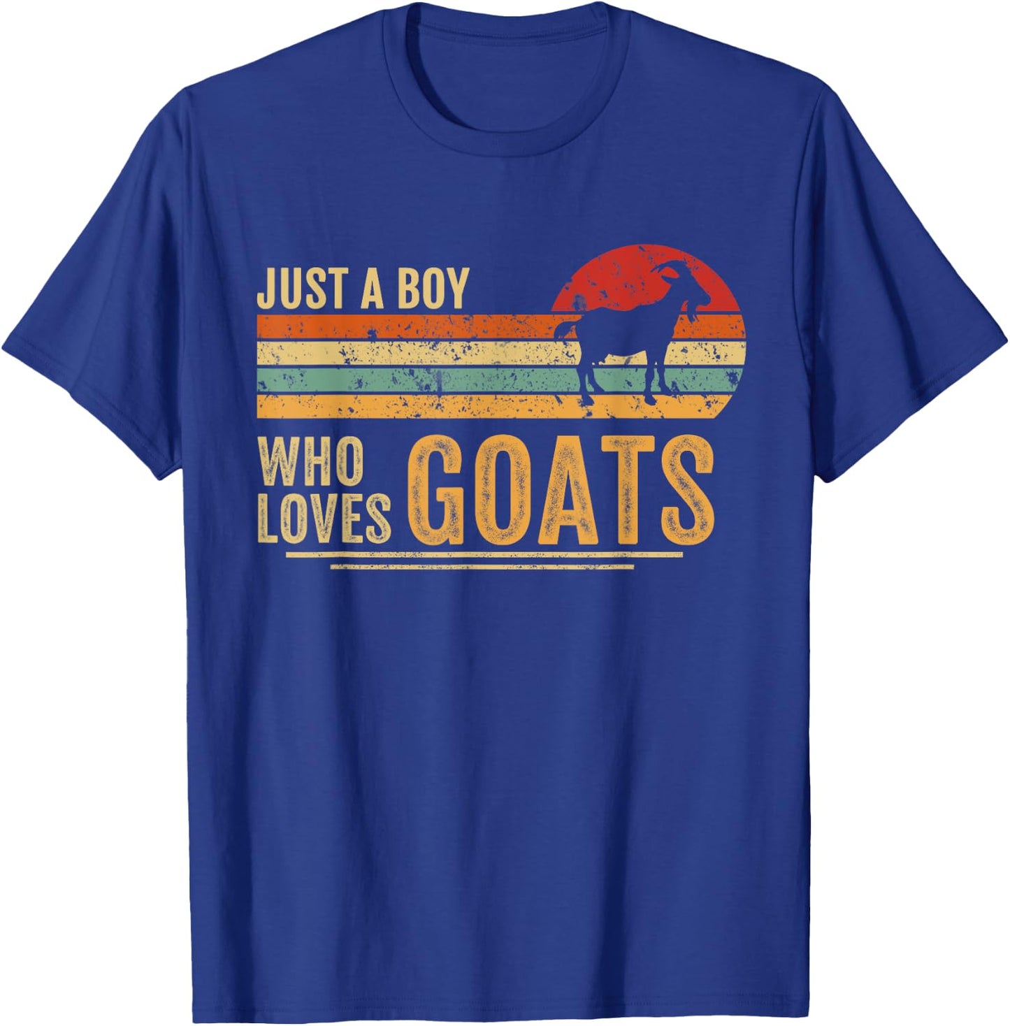 Just A Boy Who Loves Goats Retro Farmer Funny Goats Lover T-Shirt - T-Shirt | Royal