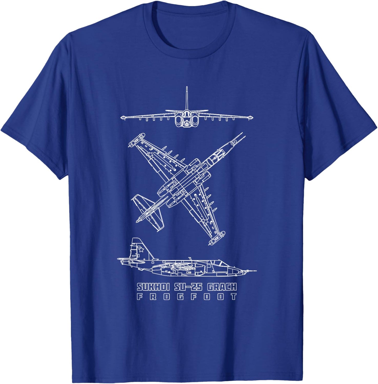 Sukhoi Su-25 Grach Russian Jet Plane Blueprints T-Shirt - T-Shirt | Royal