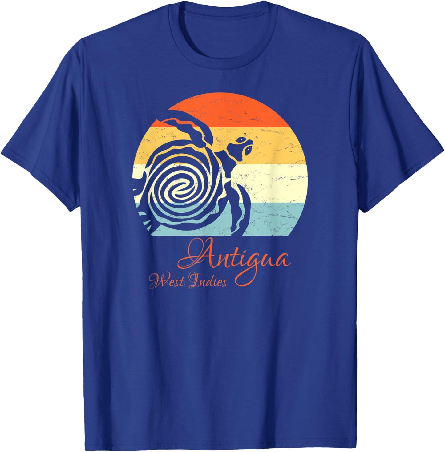 Antigua, West Indies Vintage Retro Sea Turtle Vacation T-Shirt - T-Shirt | Royal