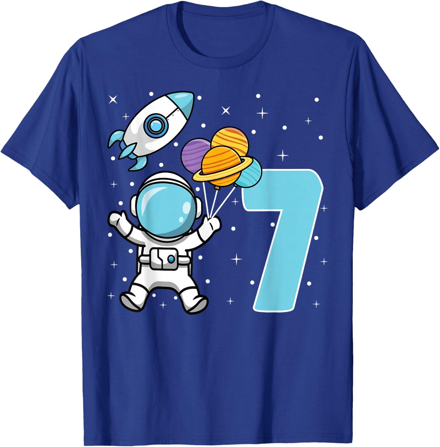 7th Birthday Party Astronaut Space Astronomy 7 Years Old T-Shirt - T-Shirt | Royal