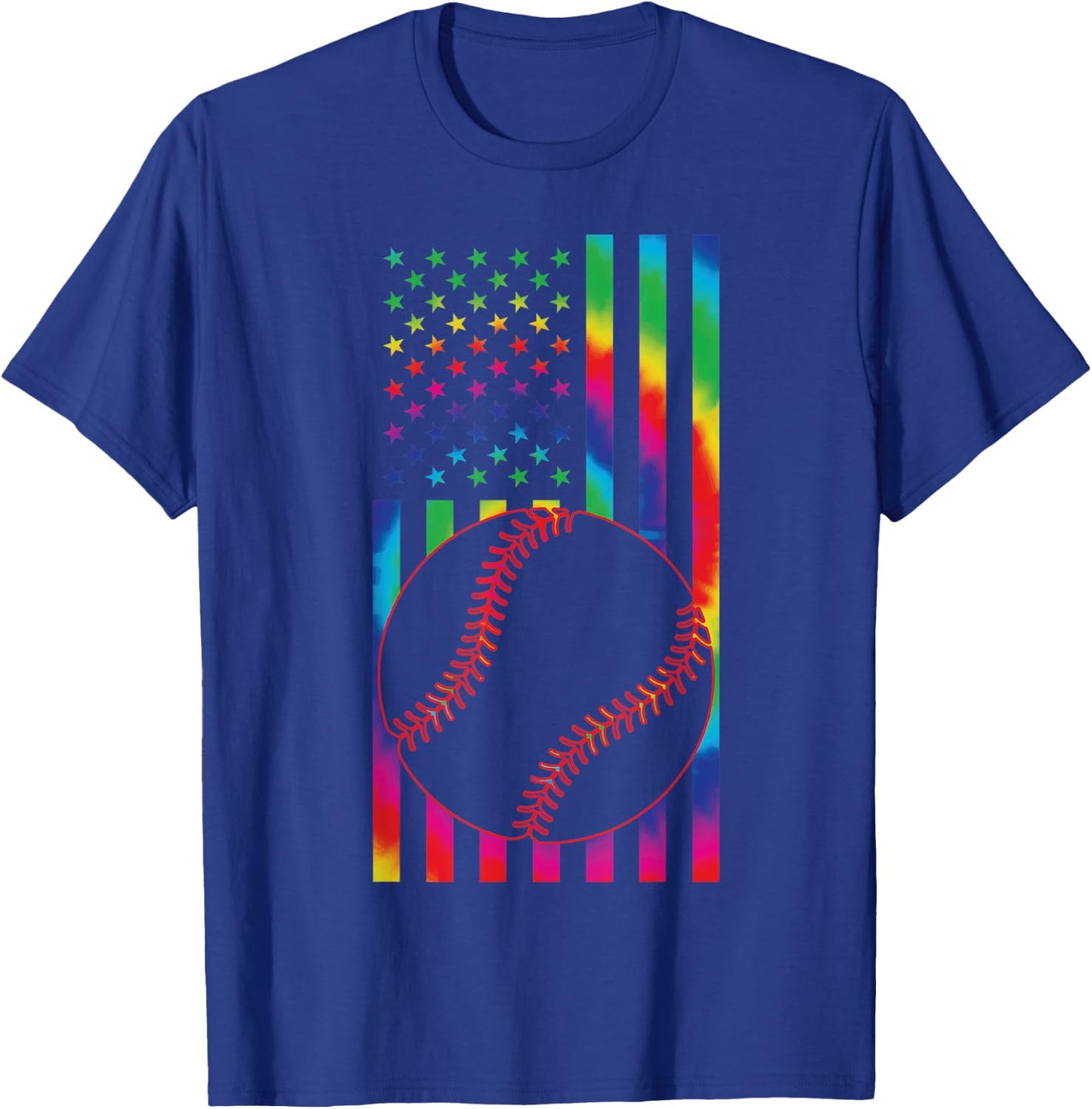 ball of Baseball Tie dye American Flag baseball sport T-Shirt - T-Shirt | Royal