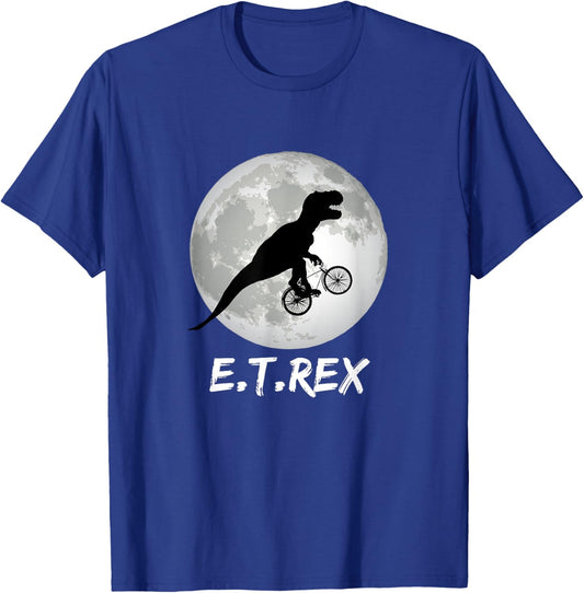 E.T. Rex Funny Dinosaur Shirt T-Rex on Bike Over The Moon T-Shirt - T-Shirt | Royal