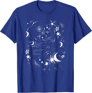 Starry Universe Illustration Moon Stars Celestial Night Sky T-Shirt - T-Shirt | Royal