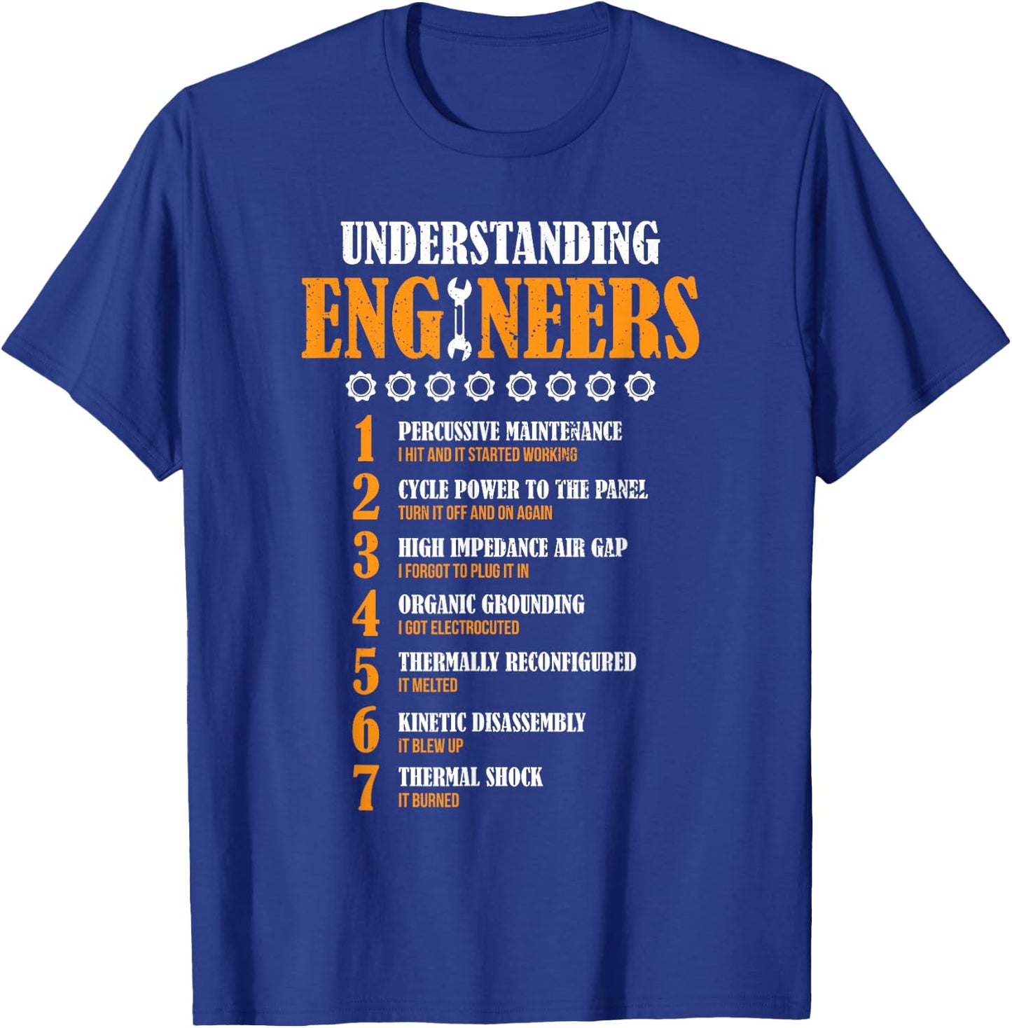 Understanding Engineers Lists Funny Engineer - Men's Black Distressed Funny Design Short Sleeve - Small T-Shirt - T-Shirt | Royal